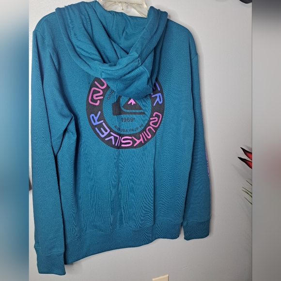 QUIKSILVER Teal Time Circle Screen Full Zip Fleece Hoodie M - Picture 5 of 10